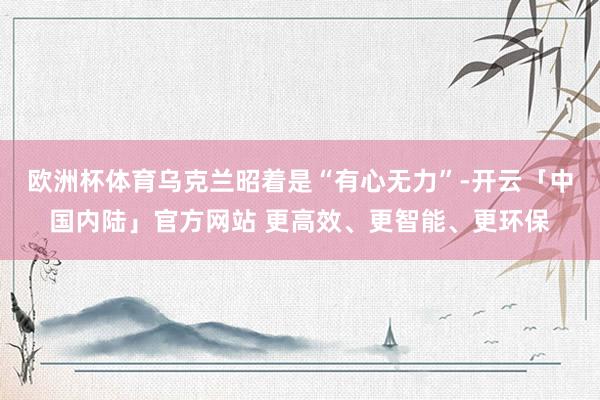 欧洲杯体育乌克兰昭着是“有心无力”-开云「中国内陆」官方网站 更高效、更智能、更环保