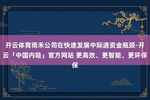 开云体育雨禾公司在快速发展中际遇资金瓶颈-开云「中国内陆」官方网站 更高效、更智能、更环保